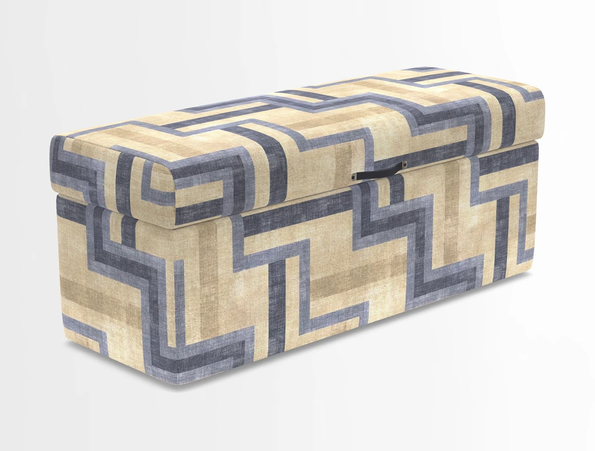 Birdham medium blanket box in Spill Resistant Gertrude Jekyll Ornamental Duck Egg and Alwinton 3 seater sofa in Spill Resistant Sussex Stripe Mocha