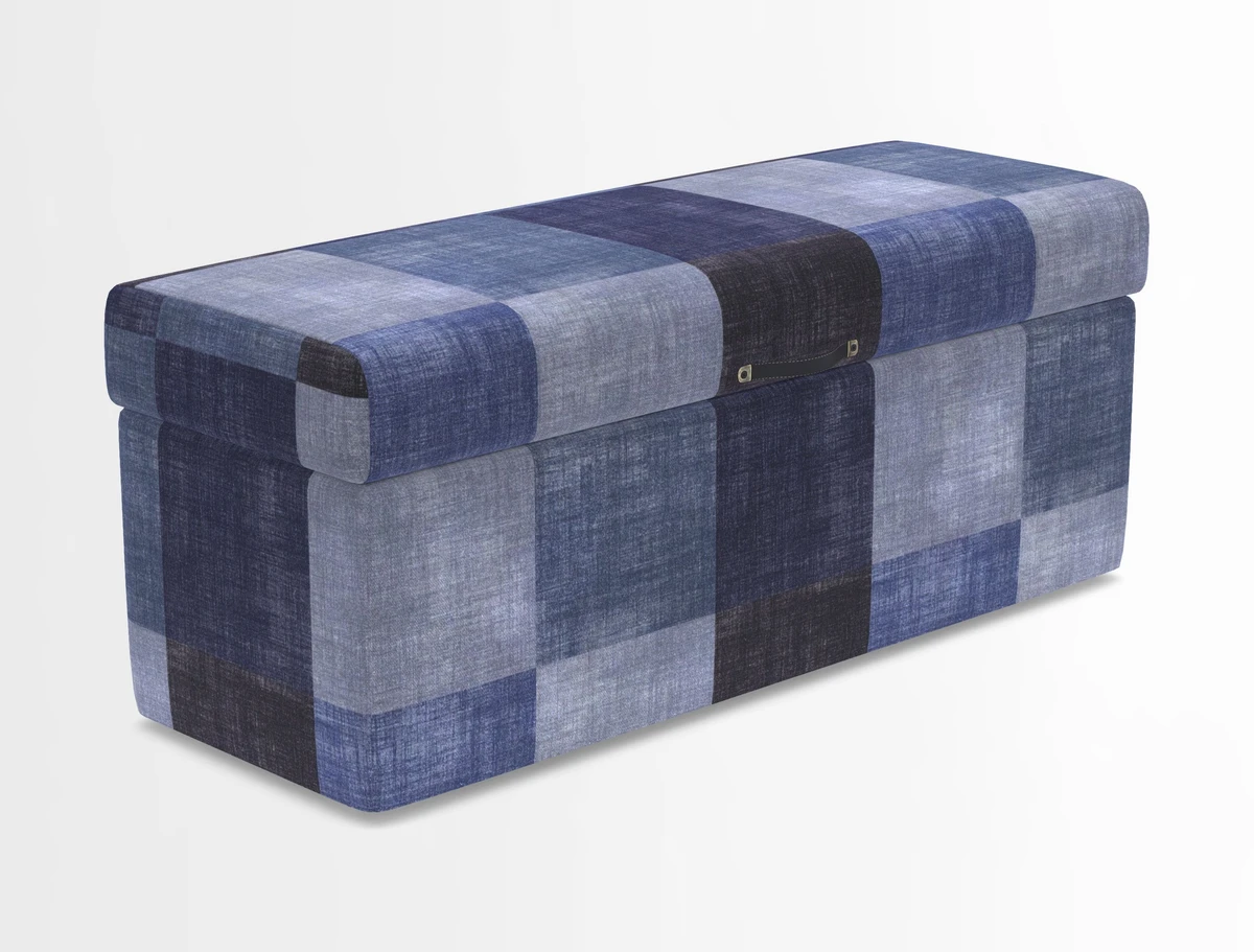 Birdham medium blanket box in Spill Resistant Gertrude Jekyll Ornamental Duck Egg and Alwinton 3 seater sofa in Spill Resistant Sussex Stripe Mocha