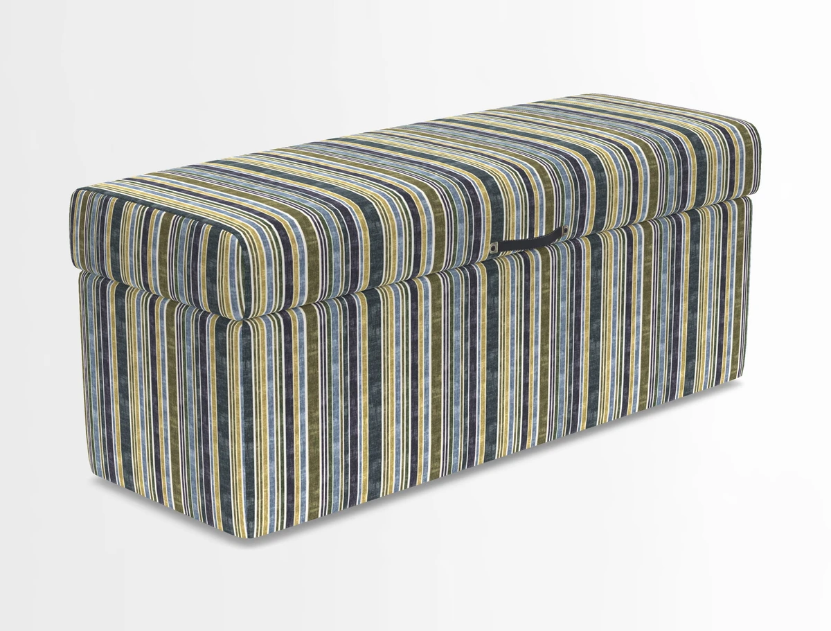 Birdham medium blanket box in Spill Resistant Gertrude Jekyll Ornamental Duck Egg and Alwinton 3 seater sofa in Spill Resistant Sussex Stripe Mocha