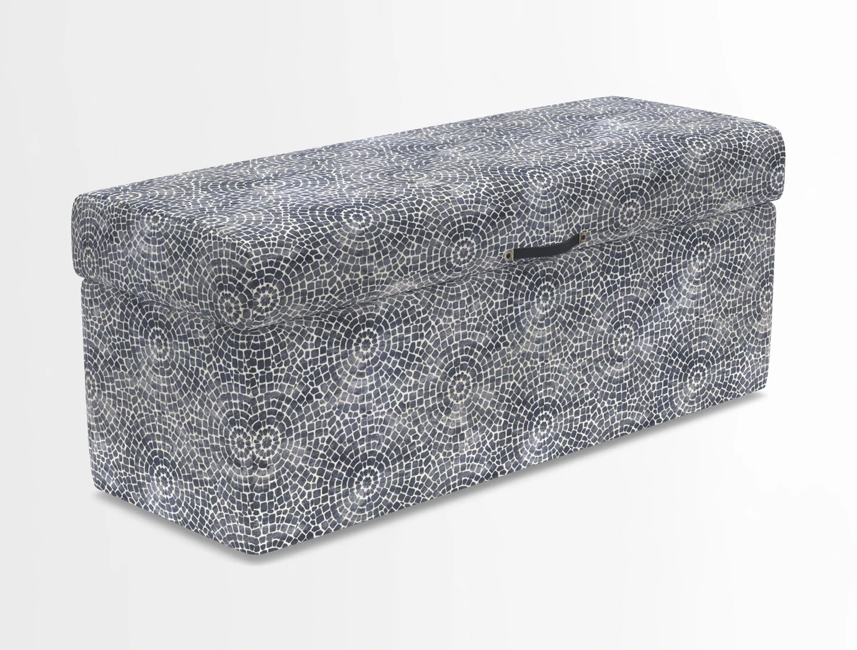 Birdham medium blanket box in Spill Resistant Gertrude Jekyll Ornamental Duck Egg and Alwinton 3 seater sofa in Spill Resistant Sussex Stripe Mocha