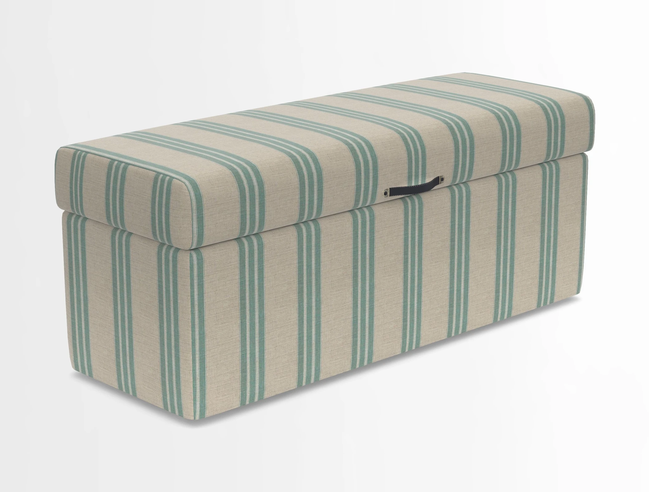Birdham medium blanket box in Spill Resistant Gertrude Jekyll Ornamental Duck Egg and Alwinton 3 seater sofa in Spill Resistant Sussex Stripe Mocha