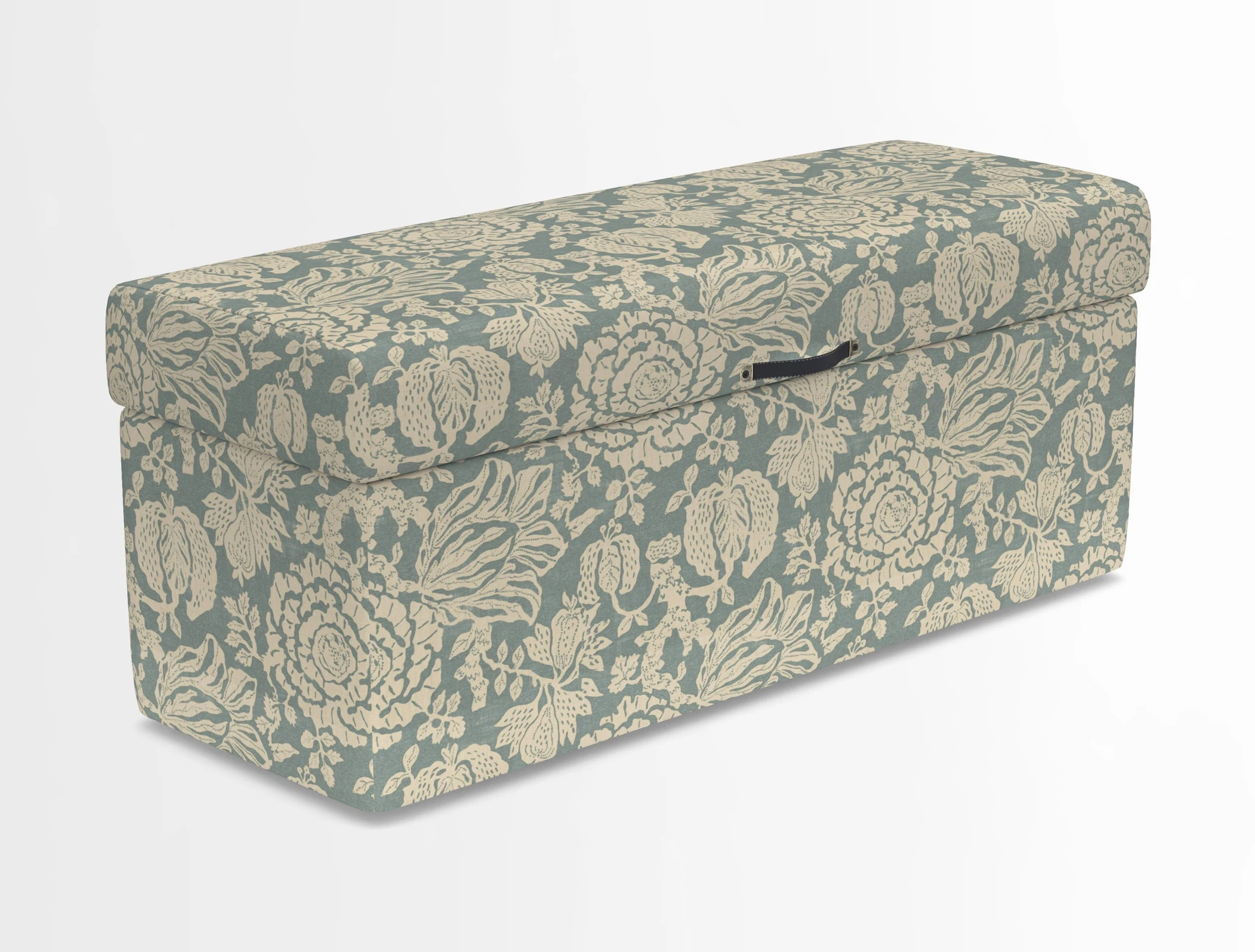 Birdham medium blanket box in Spill Resistant Gertrude Jekyll Ornamental Duck Egg and Alwinton 3 seater sofa in Spill Resistant Sussex Stripe Mocha