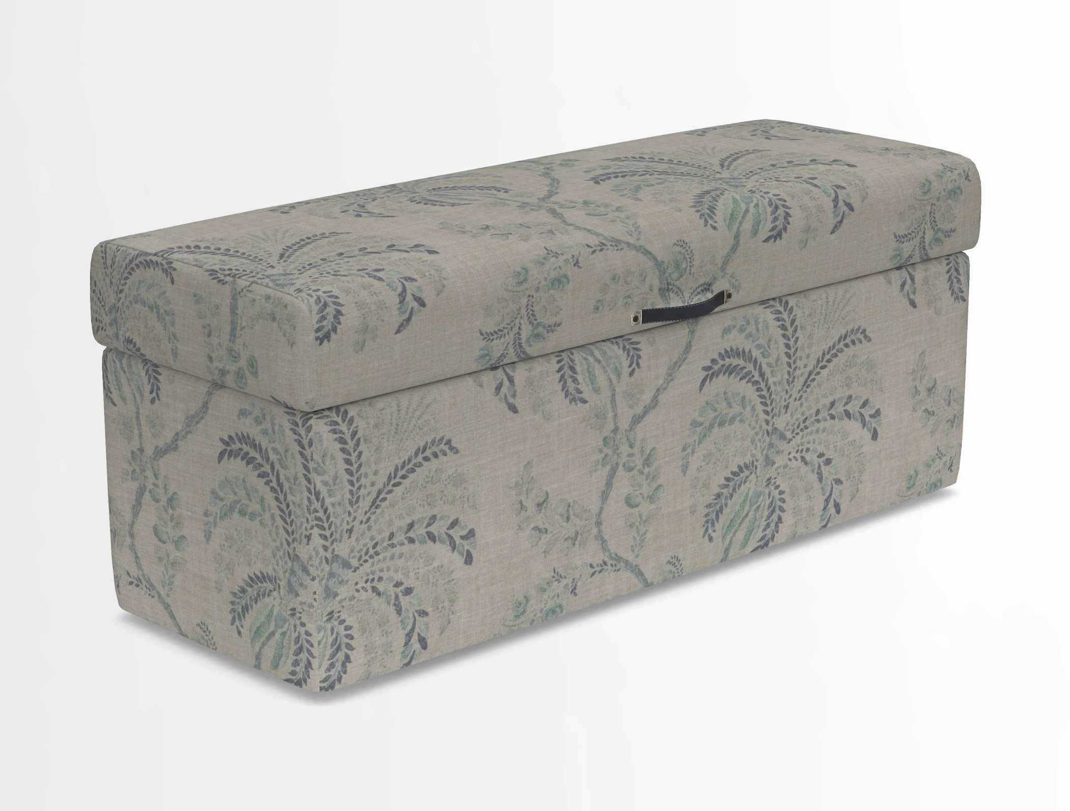 Birdham medium blanket box in Spill Resistant Gertrude Jekyll Ornamental Duck Egg and Alwinton 3 seater sofa in Spill Resistant Sussex Stripe Mocha