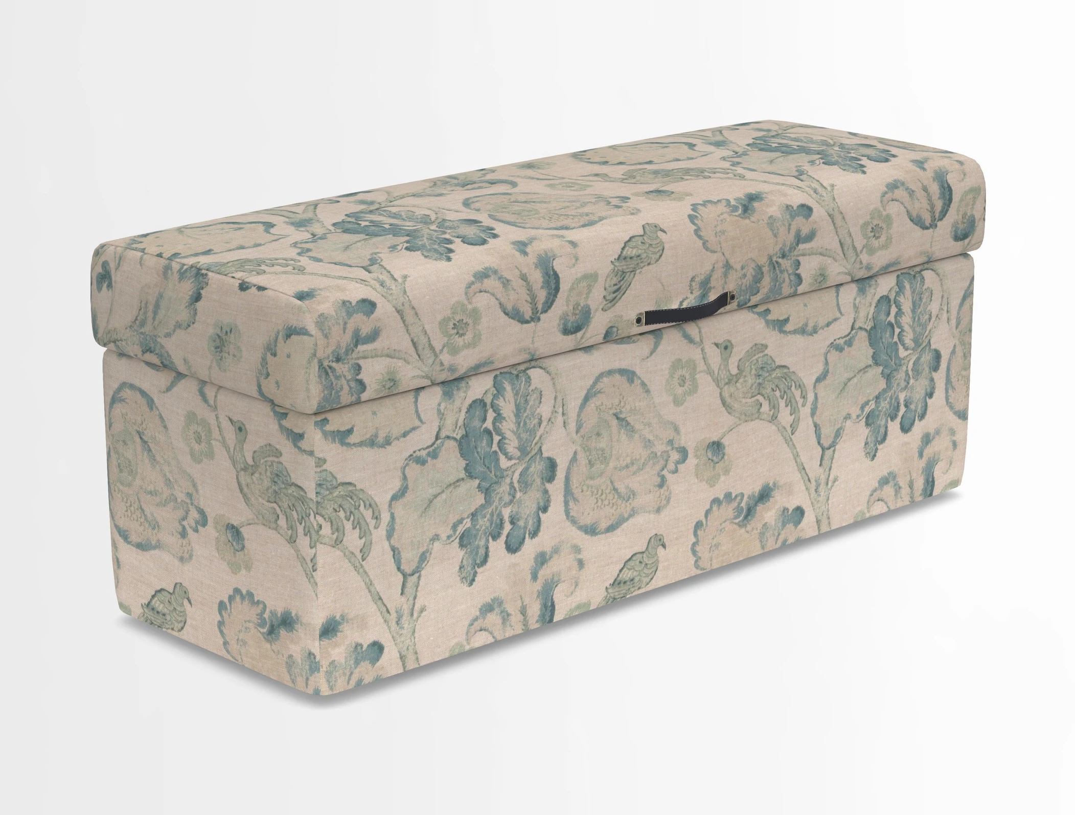 Birdham medium blanket box in Spill Resistant Gertrude Jekyll Ornamental Duck Egg and Alwinton 3 seater sofa in Spill Resistant Sussex Stripe Mocha