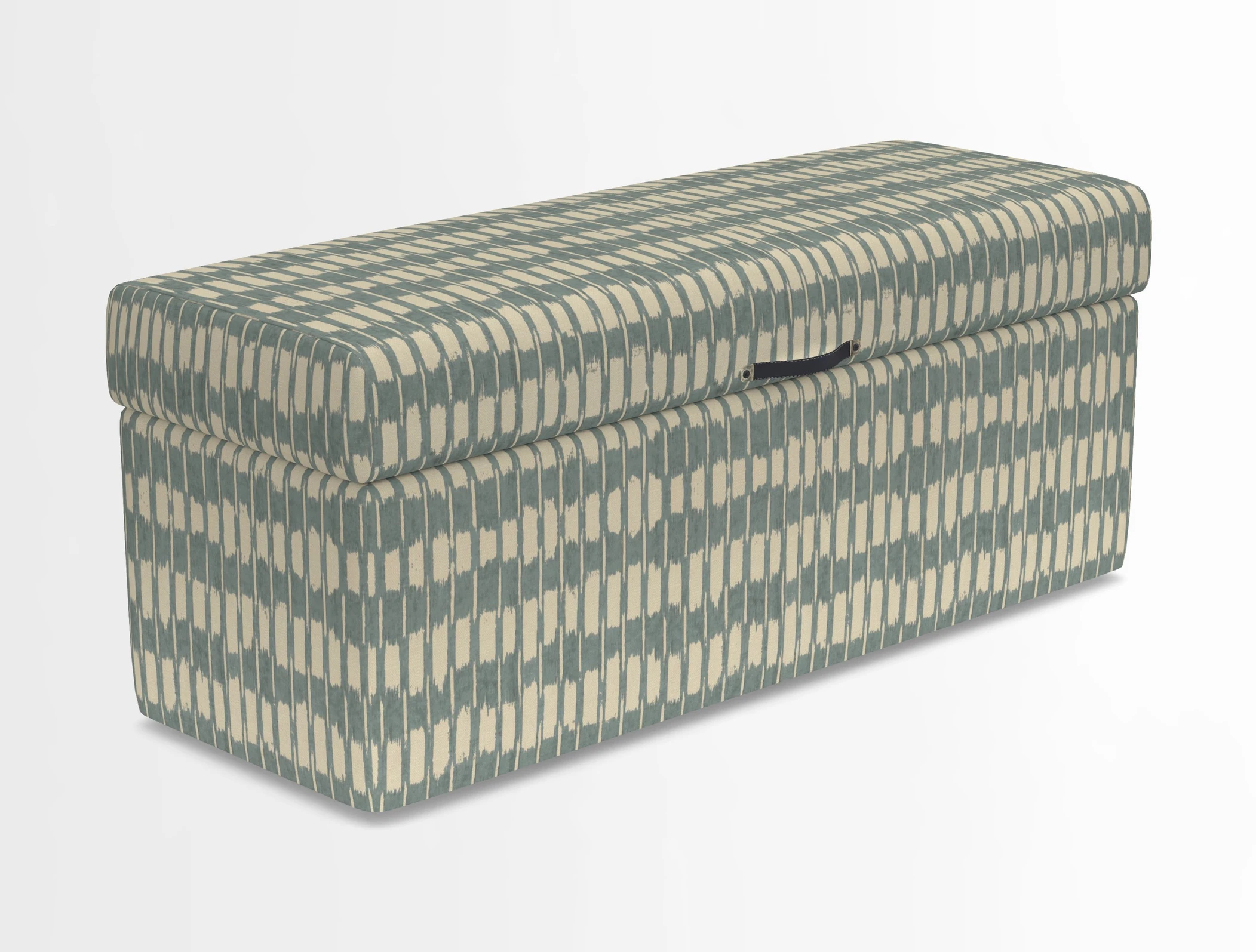 Birdham medium blanket box in Spill Resistant Gertrude Jekyll Ornamental Duck Egg and Alwinton 3 seater sofa in Spill Resistant Sussex Stripe Mocha