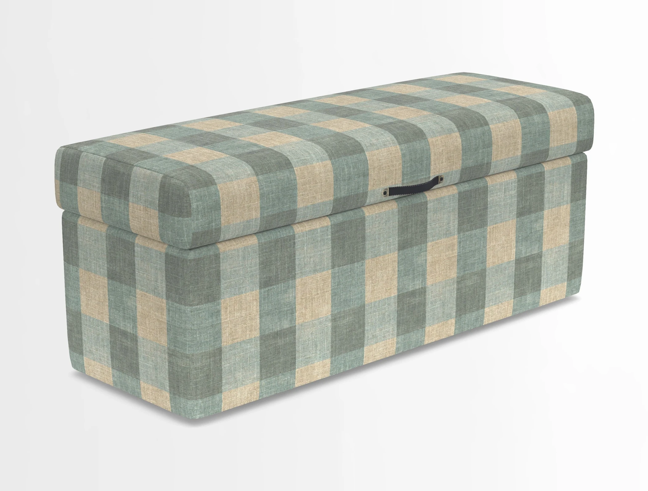 Birdham medium blanket box in Spill Resistant Gertrude Jekyll Ornamental Duck Egg and Alwinton 3 seater sofa in Spill Resistant Sussex Stripe Mocha