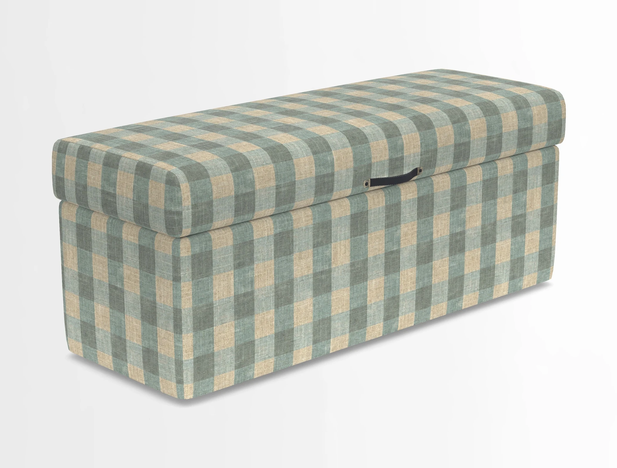 Birdham medium blanket box in Spill Resistant Gertrude Jekyll Ornamental Duck Egg and Alwinton 3 seater sofa in Spill Resistant Sussex Stripe Mocha