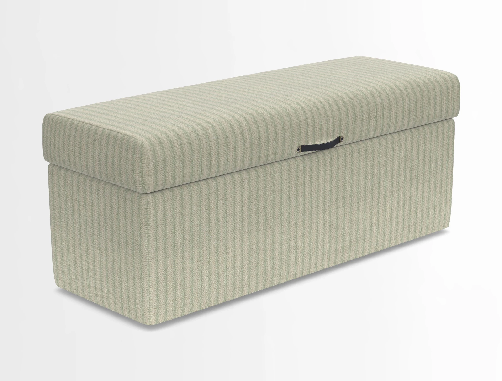 Birdham medium blanket box in Spill Resistant Gertrude Jekyll Ornamental Duck Egg and Alwinton 3 seater sofa in Spill Resistant Sussex Stripe Mocha