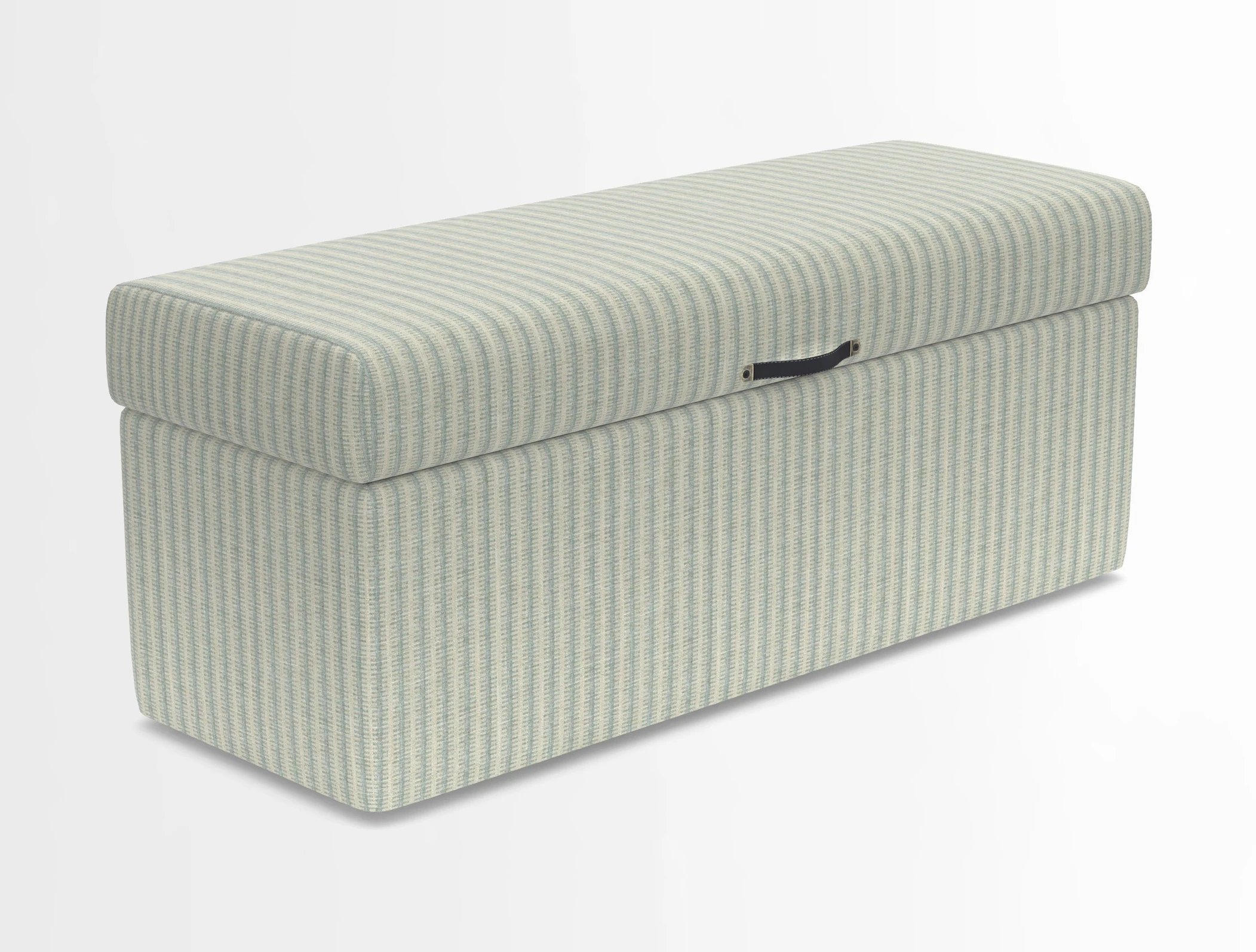Birdham medium blanket box in Spill Resistant Gertrude Jekyll Ornamental Duck Egg and Alwinton 3 seater sofa in Spill Resistant Sussex Stripe Mocha