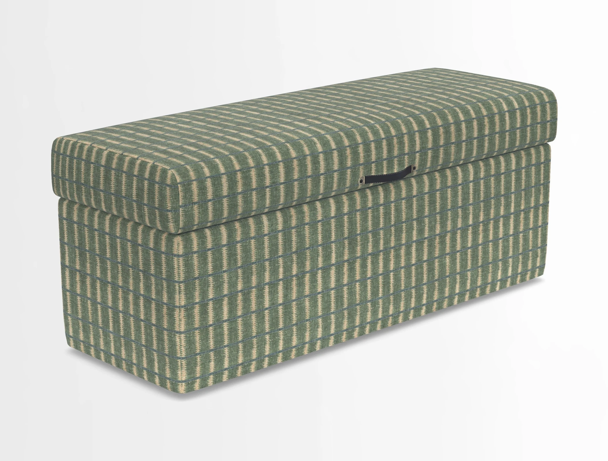Birdham medium blanket box in Spill Resistant Gertrude Jekyll Ornamental Duck Egg and Alwinton 3 seater sofa in Spill Resistant Sussex Stripe Mocha