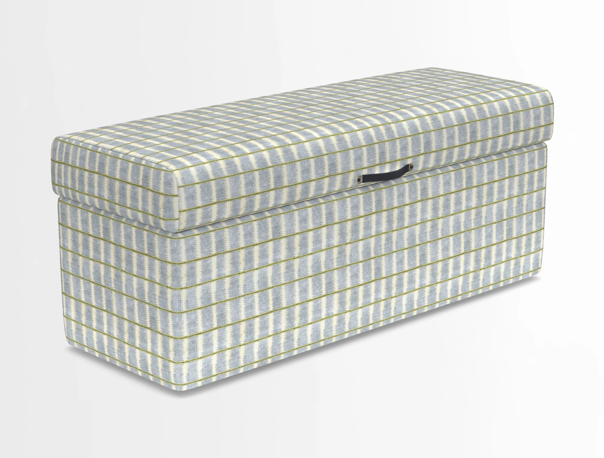 Birdham medium blanket box in Spill Resistant Gertrude Jekyll Ornamental Duck Egg and Alwinton 3 seater sofa in Spill Resistant Sussex Stripe Mocha