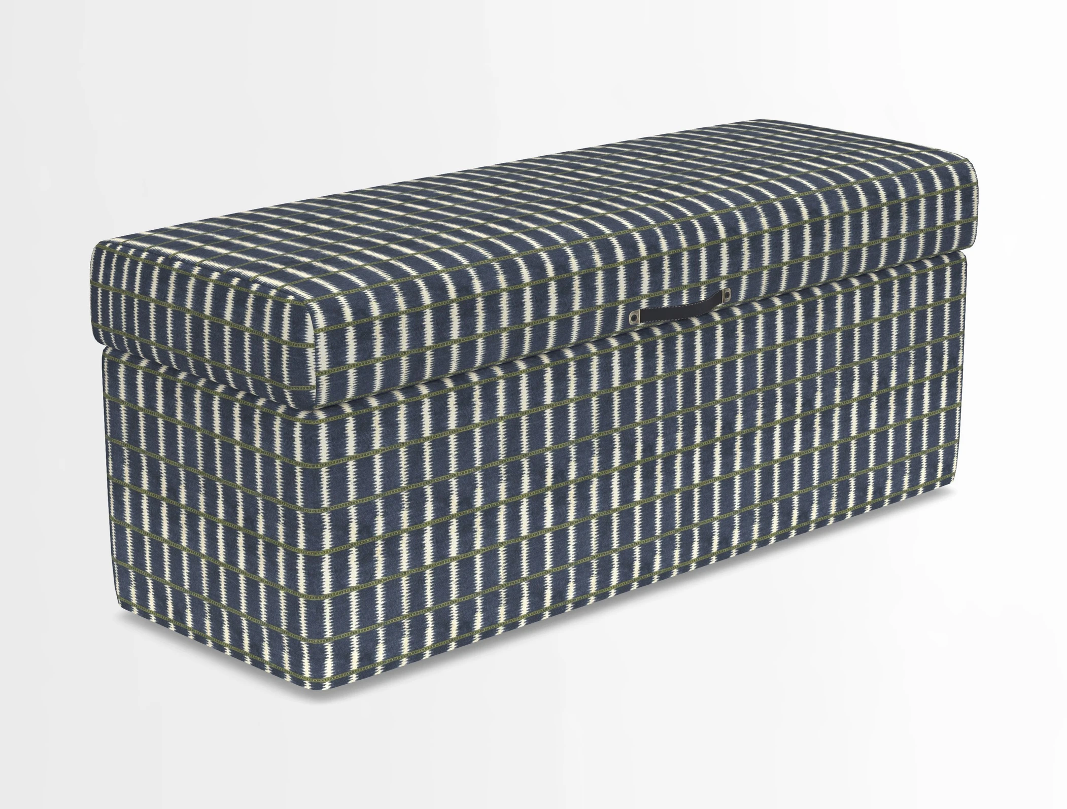 Birdham medium blanket box in Spill Resistant Gertrude Jekyll Ornamental Duck Egg and Alwinton 3 seater sofa in Spill Resistant Sussex Stripe Mocha