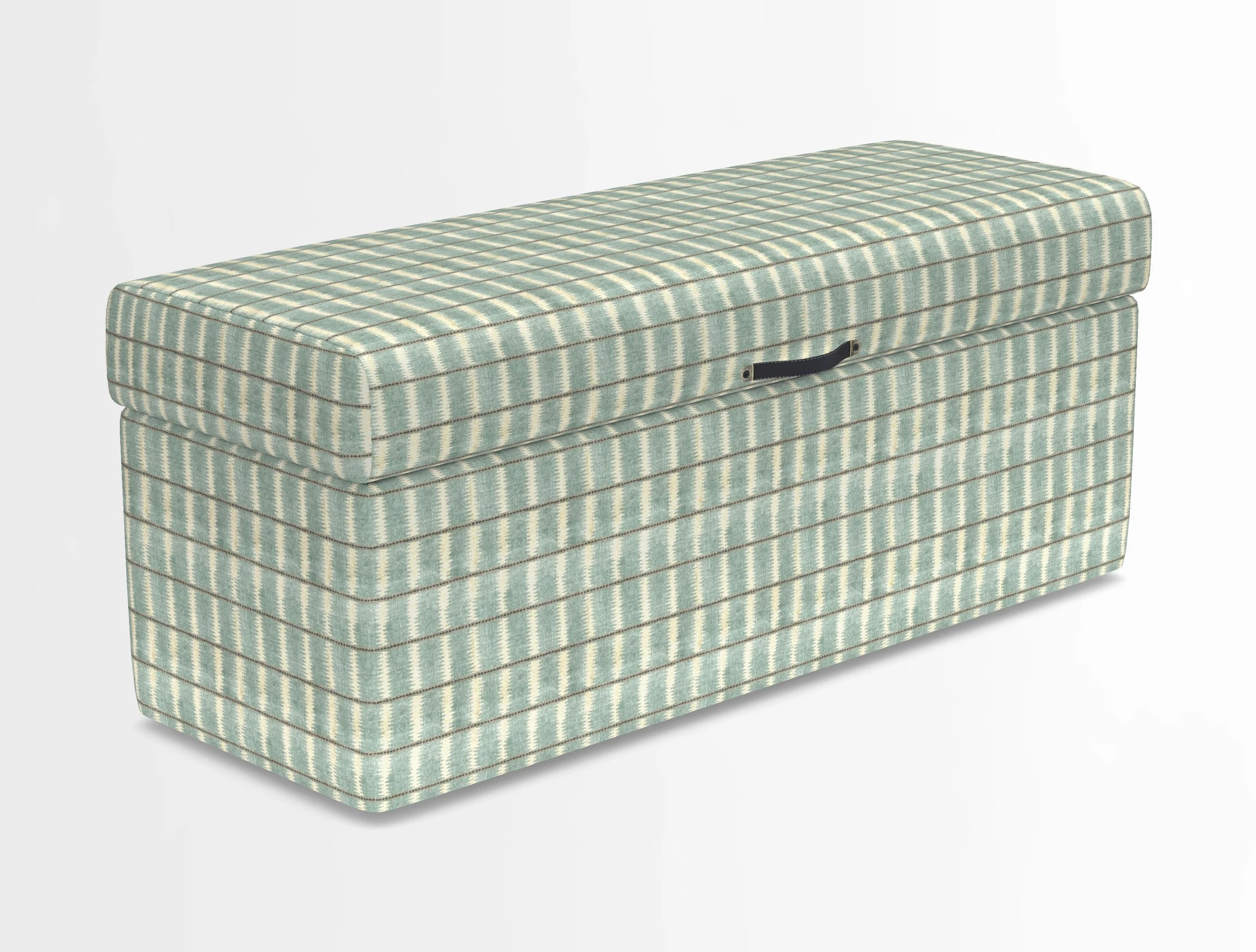 Birdham medium blanket box in Spill Resistant Gertrude Jekyll Ornamental Duck Egg and Alwinton 3 seater sofa in Spill Resistant Sussex Stripe Mocha