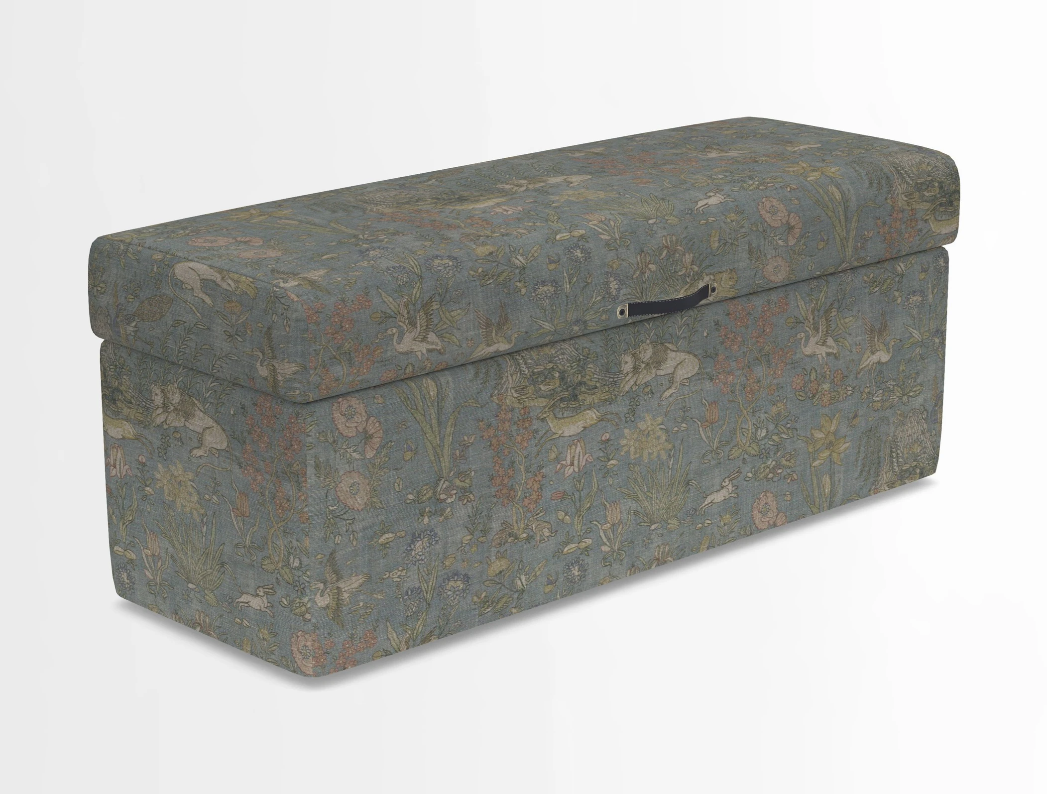 Birdham medium blanket box in Spill Resistant Gertrude Jekyll Ornamental Duck Egg and Alwinton 3 seater sofa in Spill Resistant Sussex Stripe Mocha