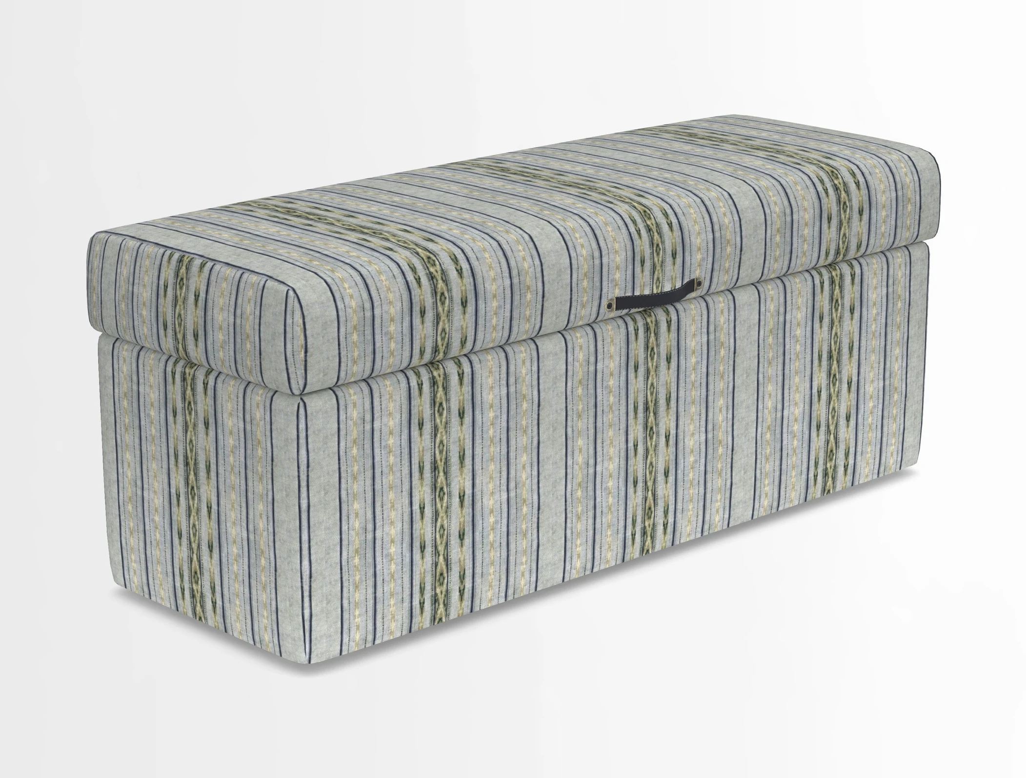 Birdham medium blanket box in Spill Resistant Gertrude Jekyll Ornamental Duck Egg and Alwinton 3 seater sofa in Spill Resistant Sussex Stripe Mocha