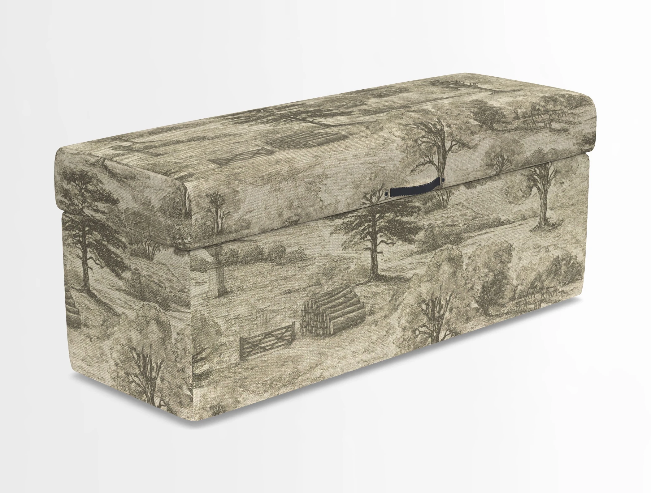 Birdham medium blanket box in Spill Resistant Gertrude Jekyll Ornamental Duck Egg and Alwinton 3 seater sofa in Spill Resistant Sussex Stripe Mocha