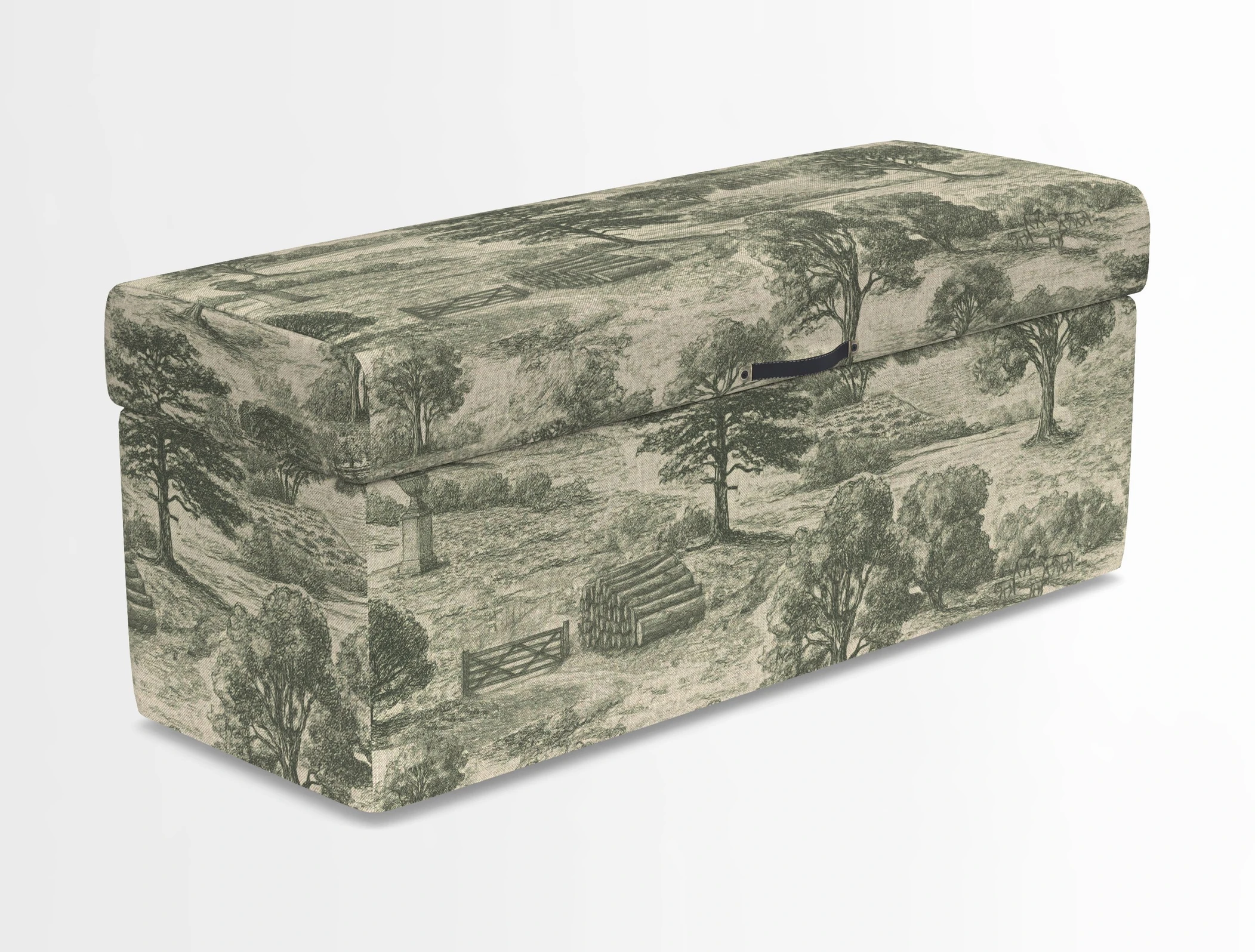 Birdham medium blanket box in Spill Resistant Gertrude Jekyll Ornamental Duck Egg and Alwinton 3 seater sofa in Spill Resistant Sussex Stripe Mocha