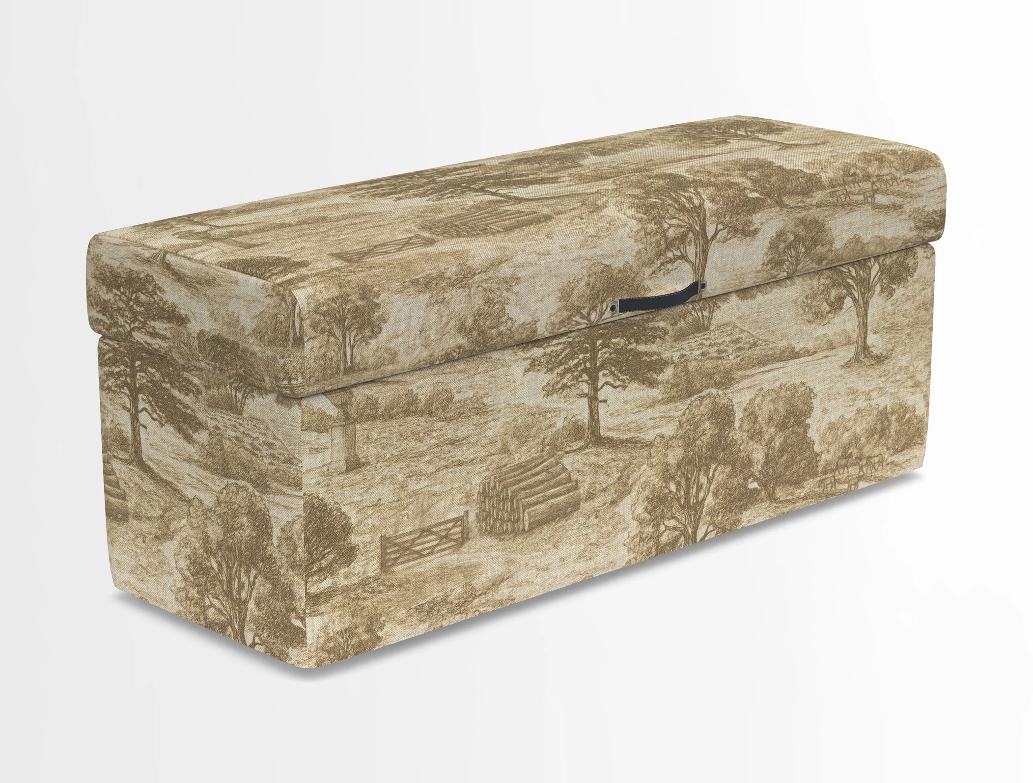 Birdham medium blanket box in Spill Resistant Gertrude Jekyll Ornamental Duck Egg and Alwinton 3 seater sofa in Spill Resistant Sussex Stripe Mocha