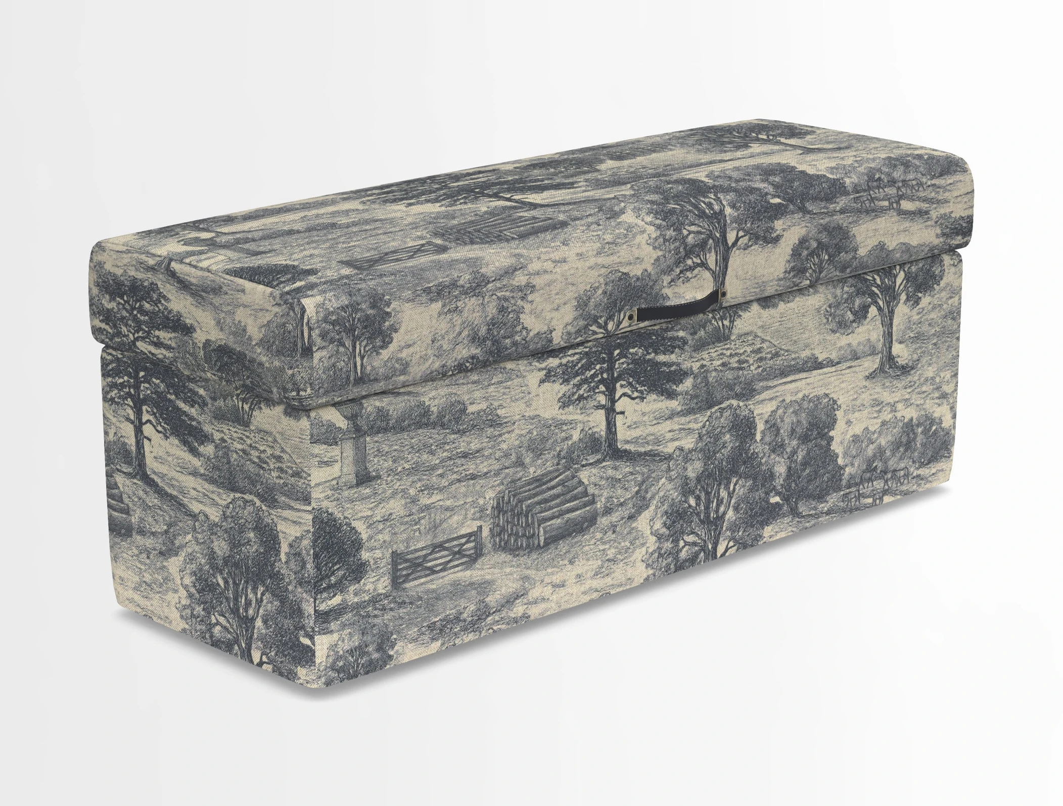 Birdham medium blanket box in Spill Resistant Gertrude Jekyll Ornamental Duck Egg and Alwinton 3 seater sofa in Spill Resistant Sussex Stripe Mocha