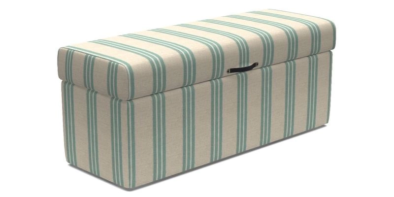 Birdham medium blanket box in Spill Resistant Gertrude Jekyll Ornamental Duck Egg and Alwinton 3 seater sofa in Spill Resistant Sussex Stripe Mocha
