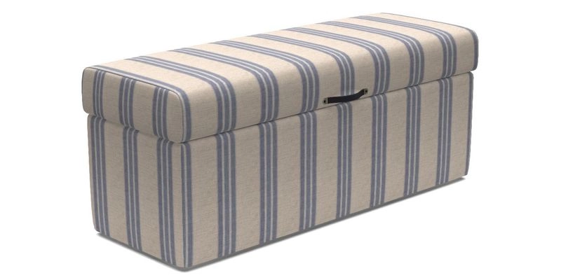 Birdham medium blanket box in Spill Resistant Gertrude Jekyll Ornamental Duck Egg and Alwinton 3 seater sofa in Spill Resistant Sussex Stripe Mocha