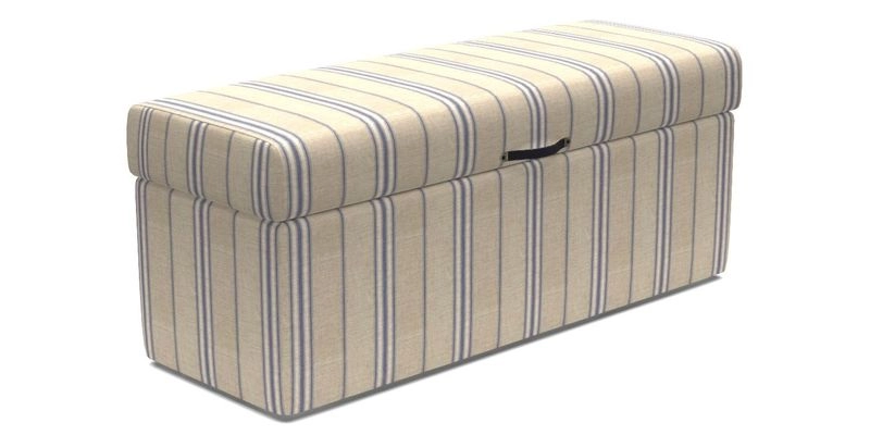 Birdham medium blanket box in Spill Resistant Gertrude Jekyll Ornamental Duck Egg and Alwinton 3 seater sofa in Spill Resistant Sussex Stripe Mocha