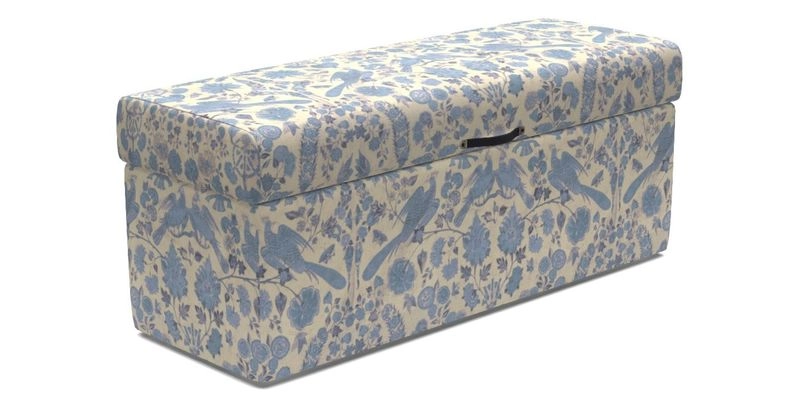 Birdham Large Blanket Box in V&A Threads of India on Linen Regal Poppy Buttermilk