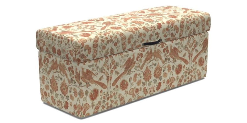 Birdham Large Blanket Box in V&A Threads of India on Linen Regal Poppy Buttermilk