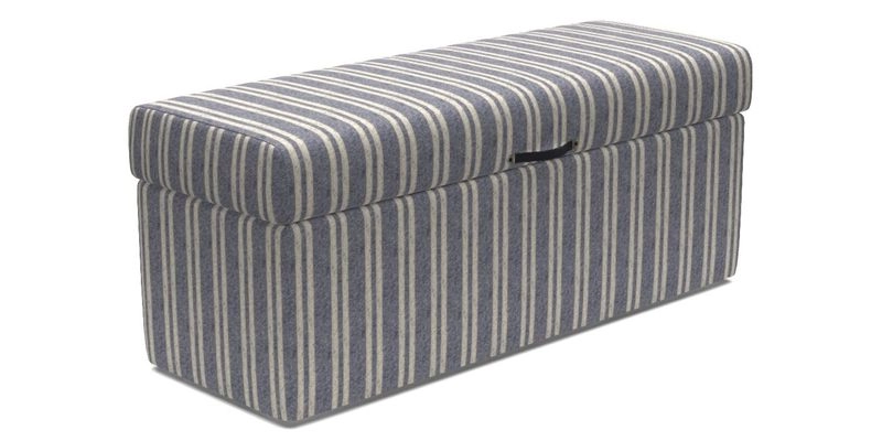 Birdham medium blanket box in Spill Resistant Gertrude Jekyll Ornamental Duck Egg and Alwinton 3 seater sofa in Spill Resistant Sussex Stripe Mocha