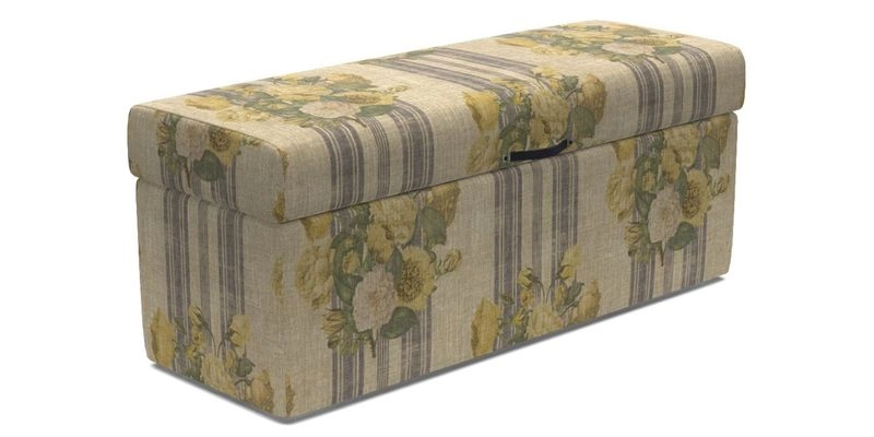 Birdham Large Blanket Box in V&A Threads of India on Linen Regal Poppy Buttermilk