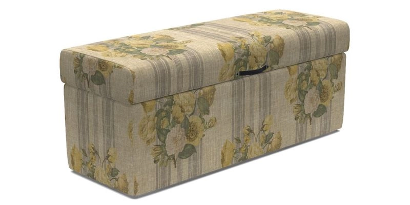 Birdham Large Blanket Box in V&A Threads of India on Linen Regal Poppy Buttermilk