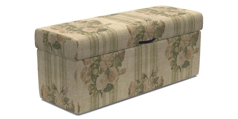 Birdham Large Blanket Box in V&A Threads of India on Linen Regal Poppy Buttermilk