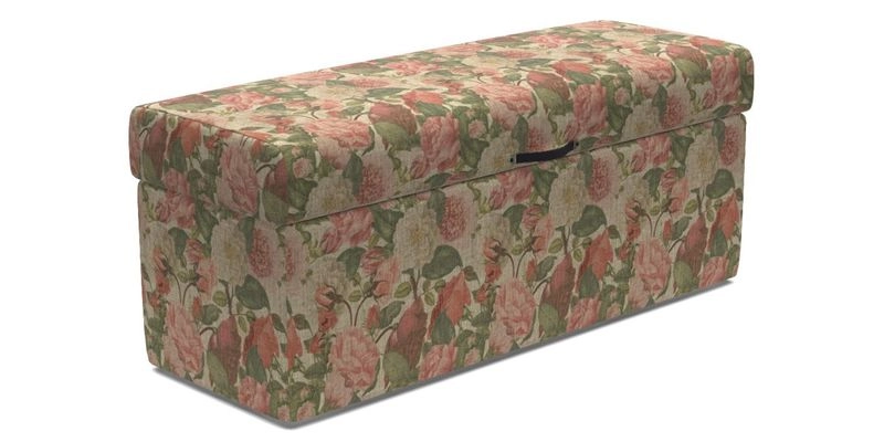 Birdham Large Blanket Box in V&A Threads of India on Linen Regal Poppy Buttermilk