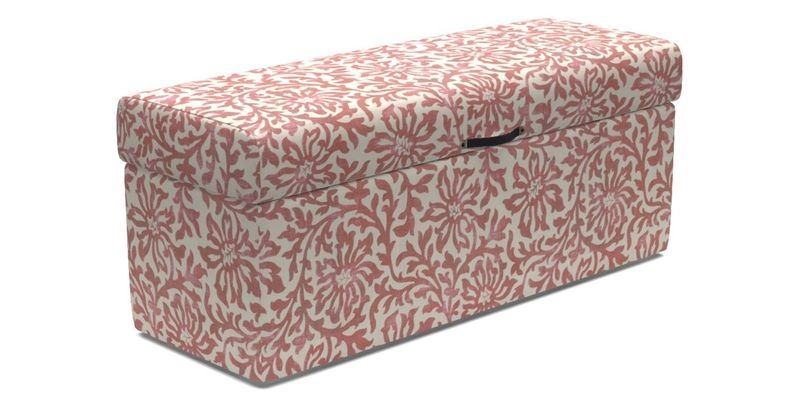 Birdham Large Blanket Box in V&A Threads of India on Linen Regal Poppy Buttermilk