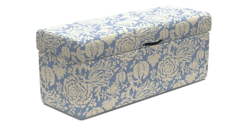 Birdham Large Blanket Box in V&A Threads of India on Linen Regal Poppy Buttermilk