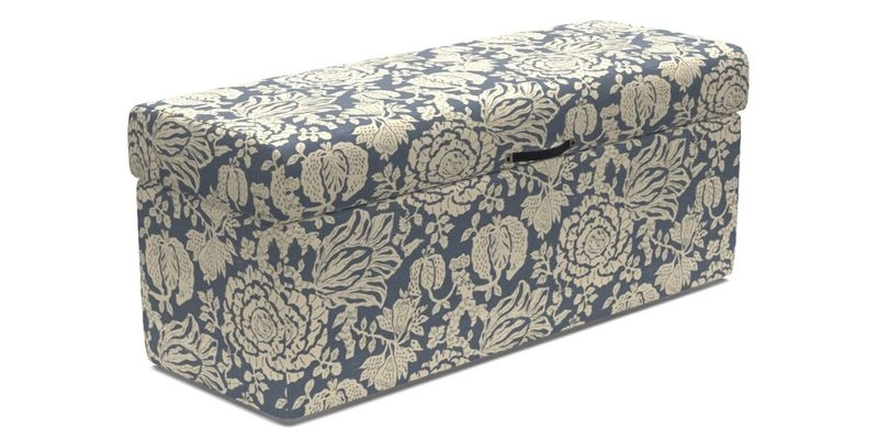 Birdham Large Blanket Box in V&A Threads of India on Linen Regal Poppy Buttermilk