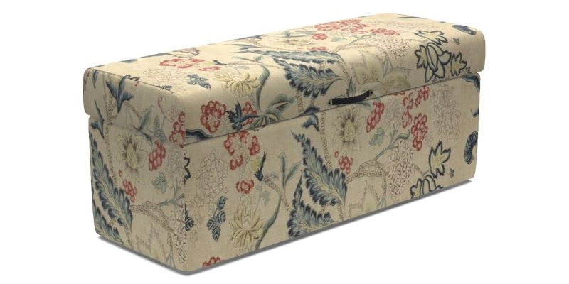 Birdham Large Blanket Box in V&A Threads of India on Linen Regal Poppy Buttermilk