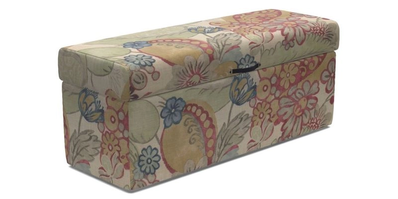 Birdham Large Blanket Box in V&A Threads of India on Linen Regal Poppy Buttermilk