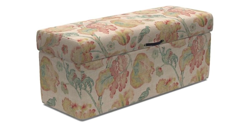 Birdham Large Blanket Box in V&A Threads of India on Linen Regal Poppy Buttermilk