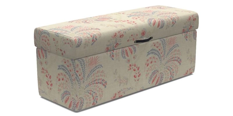 Birdham Large Blanket Box in V&A Threads of India on Linen Regal Poppy Buttermilk