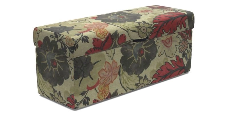 Birdham Large Blanket Box in V&A Threads of India on Linen Regal Poppy Buttermilk