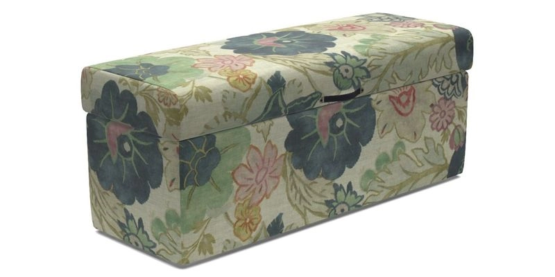 Birdham Large Blanket Box in V&A Threads of India on Linen Regal Poppy Buttermilk