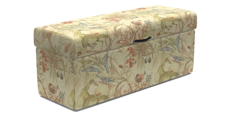 Birdham Large Blanket Box in V&A Threads of India on Linen Regal Poppy Buttermilk