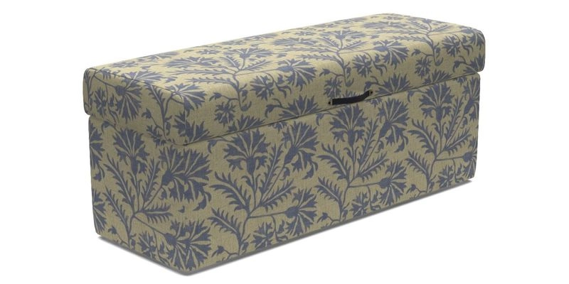 Birdham medium blanket box in Spill Resistant Gertrude Jekyll Ornamental Duck Egg and Alwinton 3 seater sofa in Spill Resistant Sussex Stripe Mocha