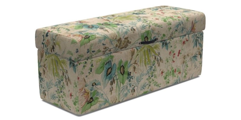Birdham Large Blanket Box in V&A Threads of India on Linen Regal Poppy Buttermilk