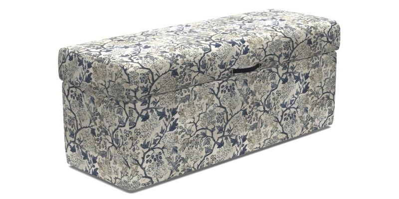 Birdham Large Blanket Box in V&A Threads of India on Linen Regal Poppy Buttermilk