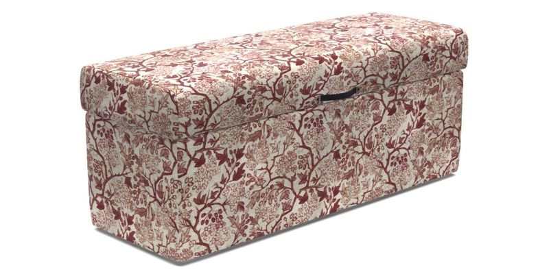 Birdham Large Blanket Box in V&A Threads of India on Linen Regal Poppy Buttermilk