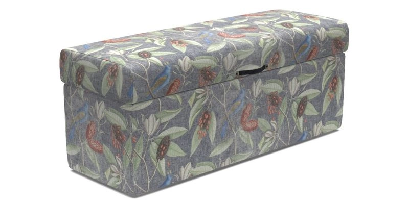 Birdham Large Blanket Box in V&A Threads of India on Linen Regal Poppy Buttermilk