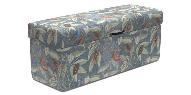 Birdham Large Blanket Box in V&A Threads of India on Linen Regal Poppy Buttermilk