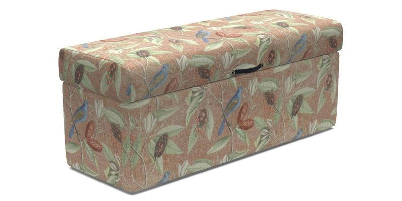 Birdham Large Blanket Box in V&A Threads of India on Linen Regal Poppy Buttermilk